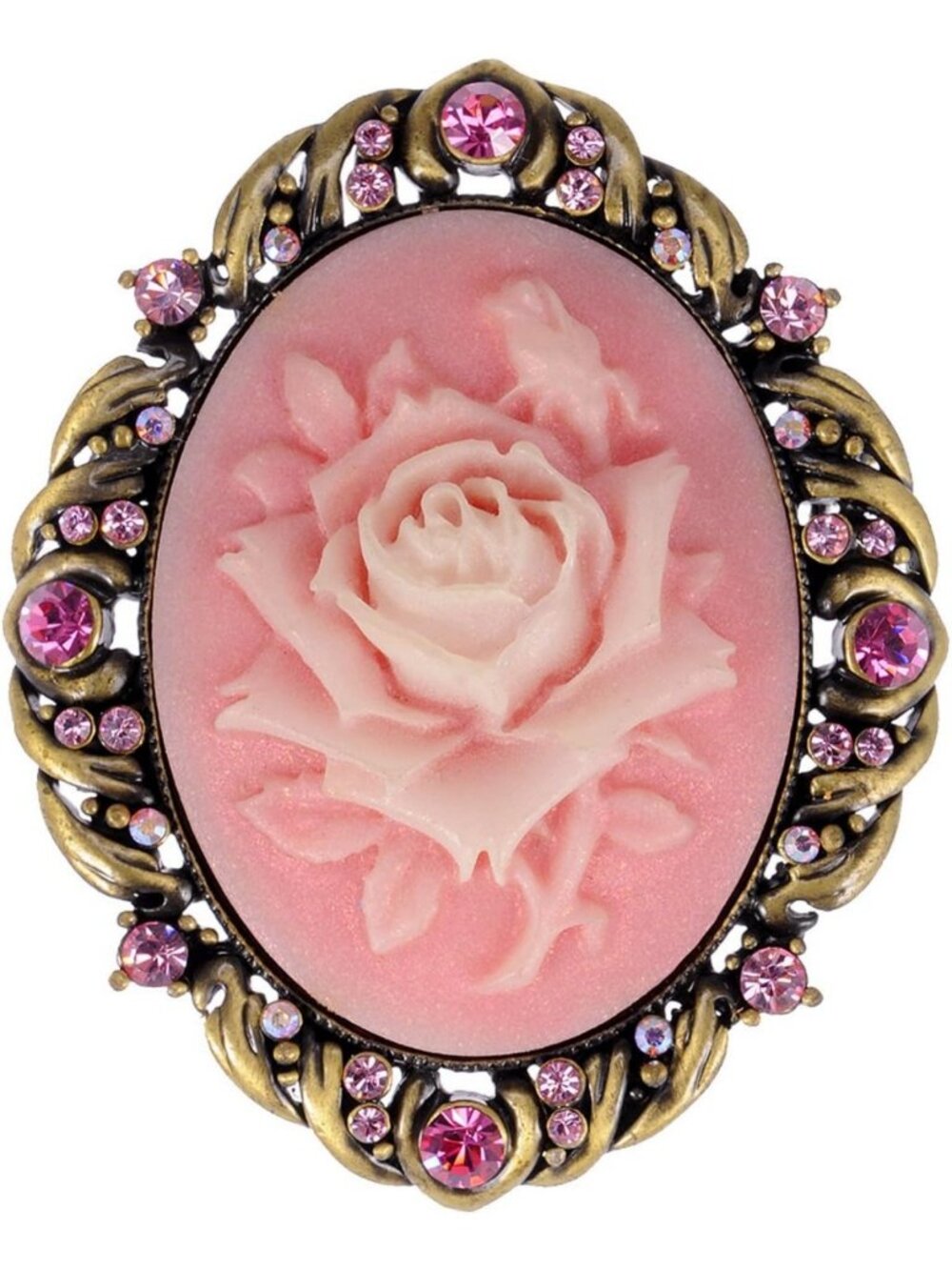 Vintage Antique Rose Pink Crystal Flower Cameo Brooch Pin - Elegant Jewelry